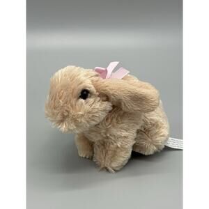 Small Hobby Lobby Bunny Rabbit Plush 6” Stuffed Animal Pink Ribbon Tan Brown